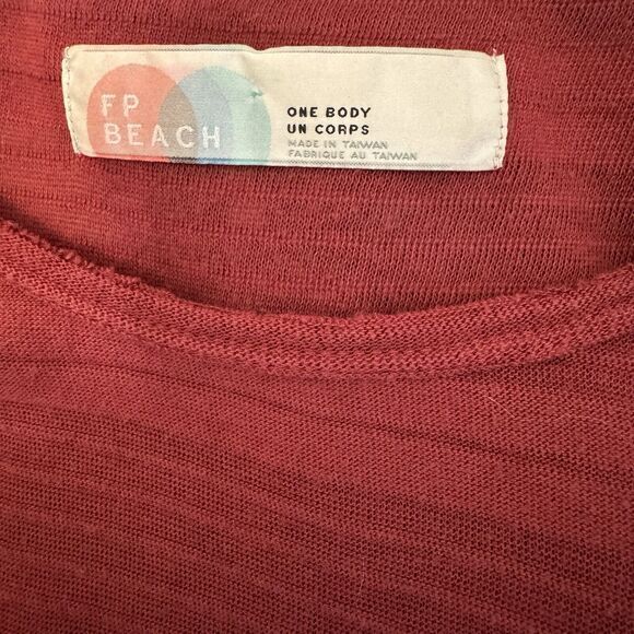 FREE PEOPLE BEACH Size L Long‎ Sleeve Sheer Pullover Tunic Top Side Tie Burgundy - Picture 5 of 7